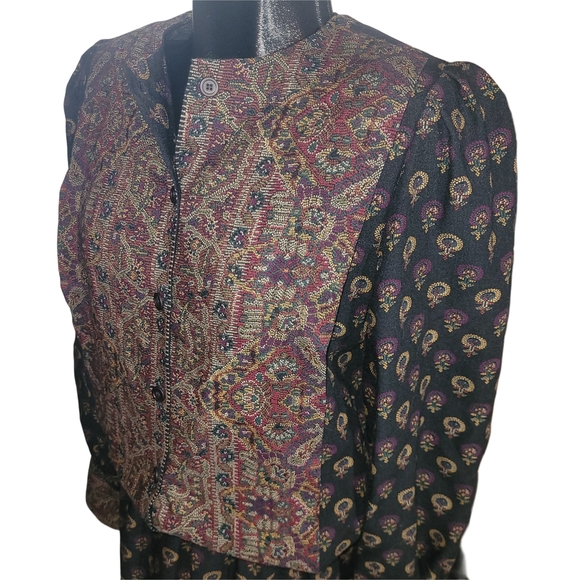 Vintage Michel Robichaud Wool Blend Paisley Print Prairie Peasant Skirt and Top - Picture 3 of 9